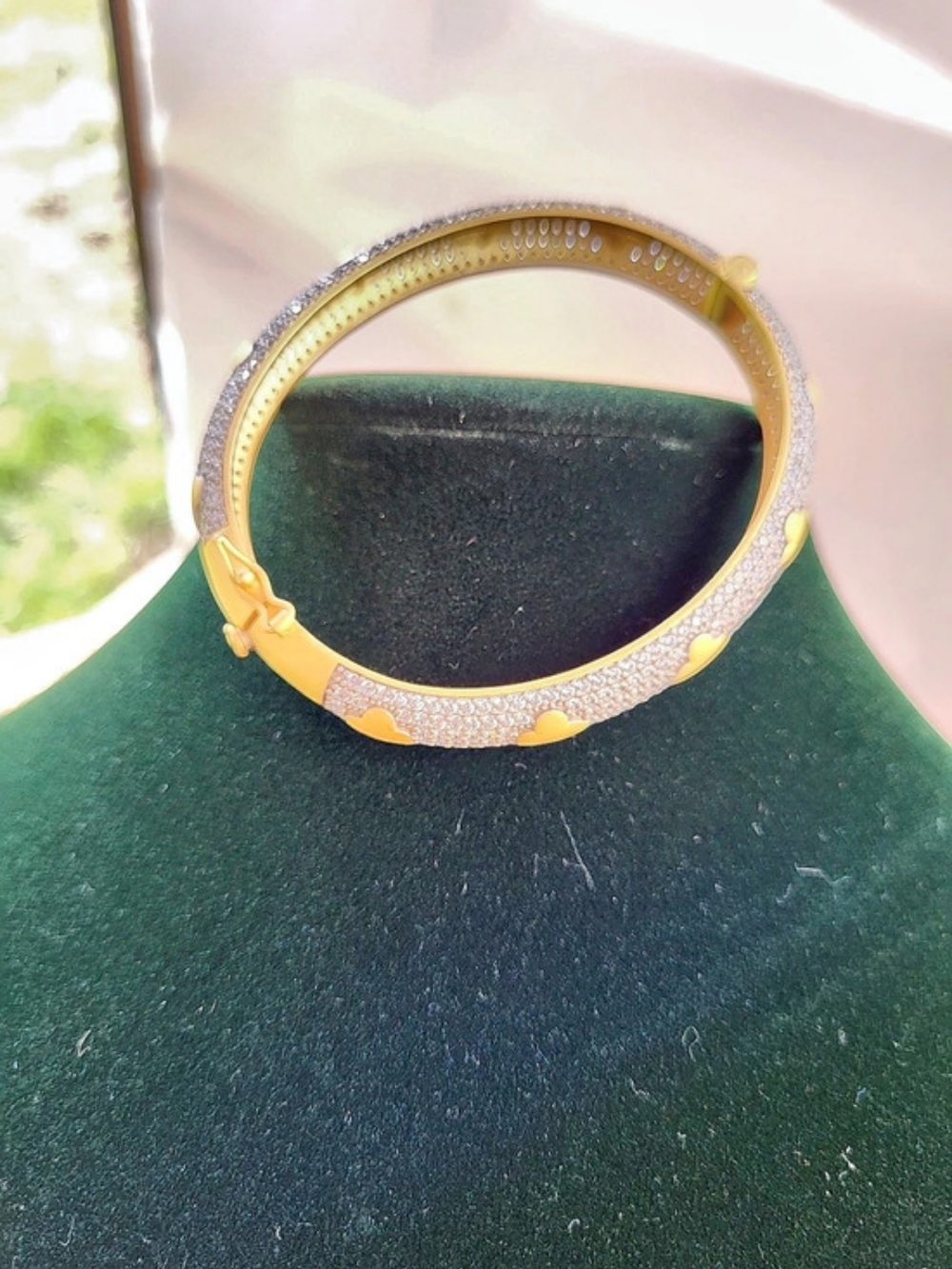 Crystal Heart Bangle in Gold & Silver Like New